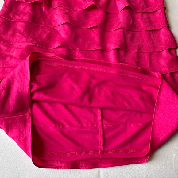 London Times Womens Dress One Shoulder Fuchsia Pink Tiered Ruffles Knee Length 8 - Picture 11 of 12